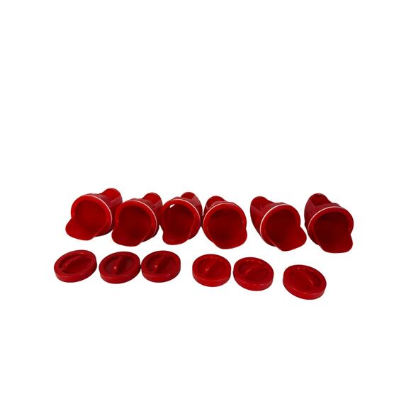 New Set of 6 Chicken DIY Feeders Red Bucket Supplies 3.25" with Lid - Picture 2 of 7